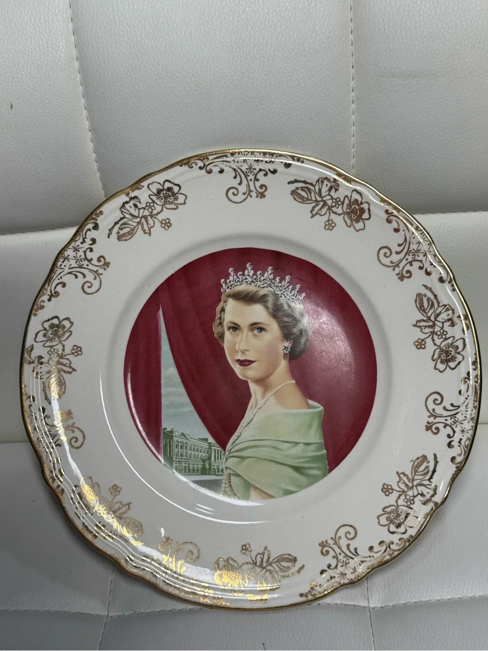 Vintage W. Adams & Sons England Queen Elizabeth II Portrait 22KT Gold Trim